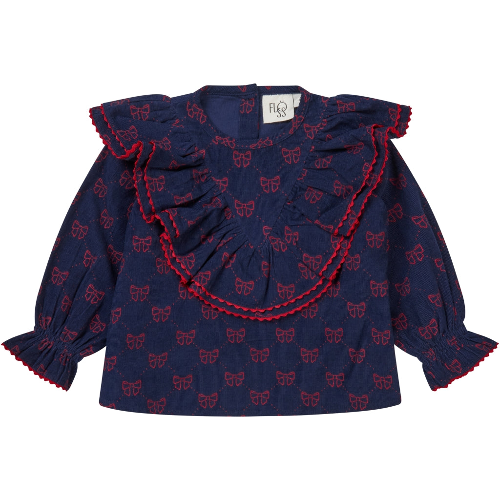 Flöss Aps Luna Blouse Blouse Navy/Ruby Red Bows