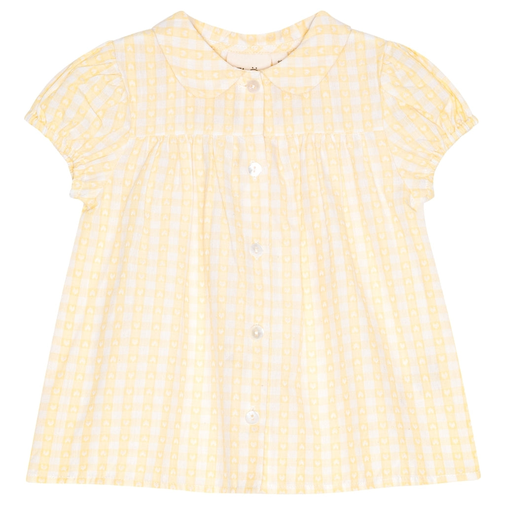 Flöss Aps Olivia SS Shirt Shirt Soft Yellow Heart Gingham