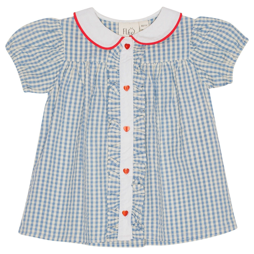 Flöss Aps River SS blouse Shirt Blue/Soft White Gingham